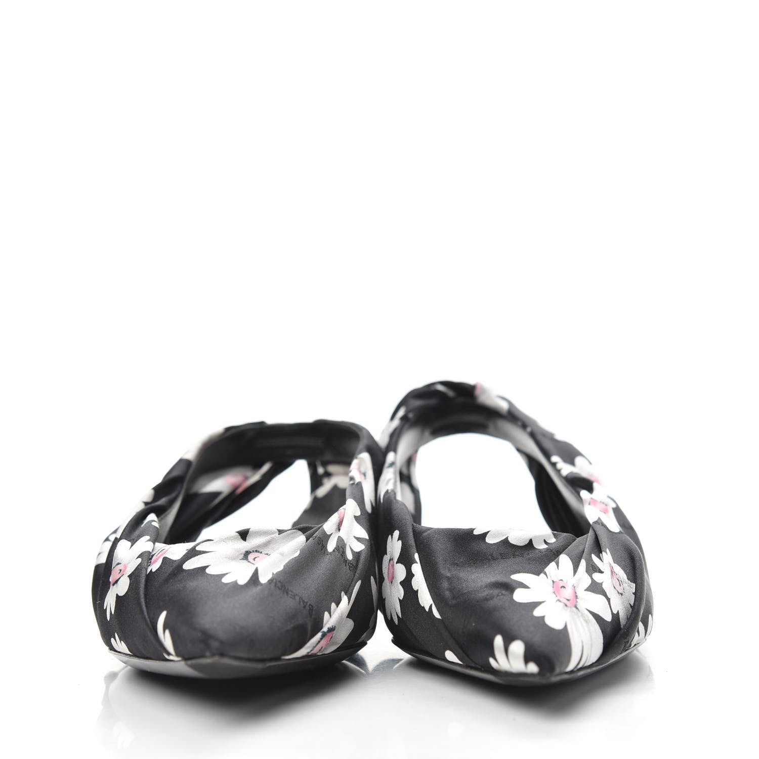 Balenciaga Satin Floral Print Knife Pointy Toe Slingback Flats 36.5 Black 2 of 8