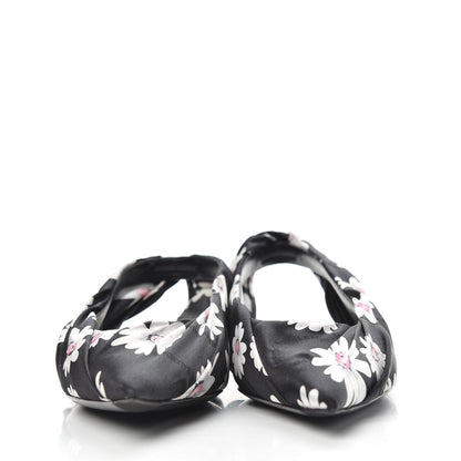 Balenciaga Satin Floral Print Knife Pointy Toe Slingback Flats 36.5 Black 2 of 8