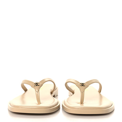 Chanel Goatskin CC Times Square Thong Sandals 37.5 Beige 5 of 20