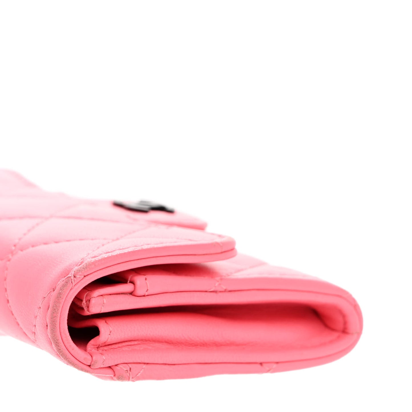 Lambskin Quilted Flap Card Holder Wallet Pink