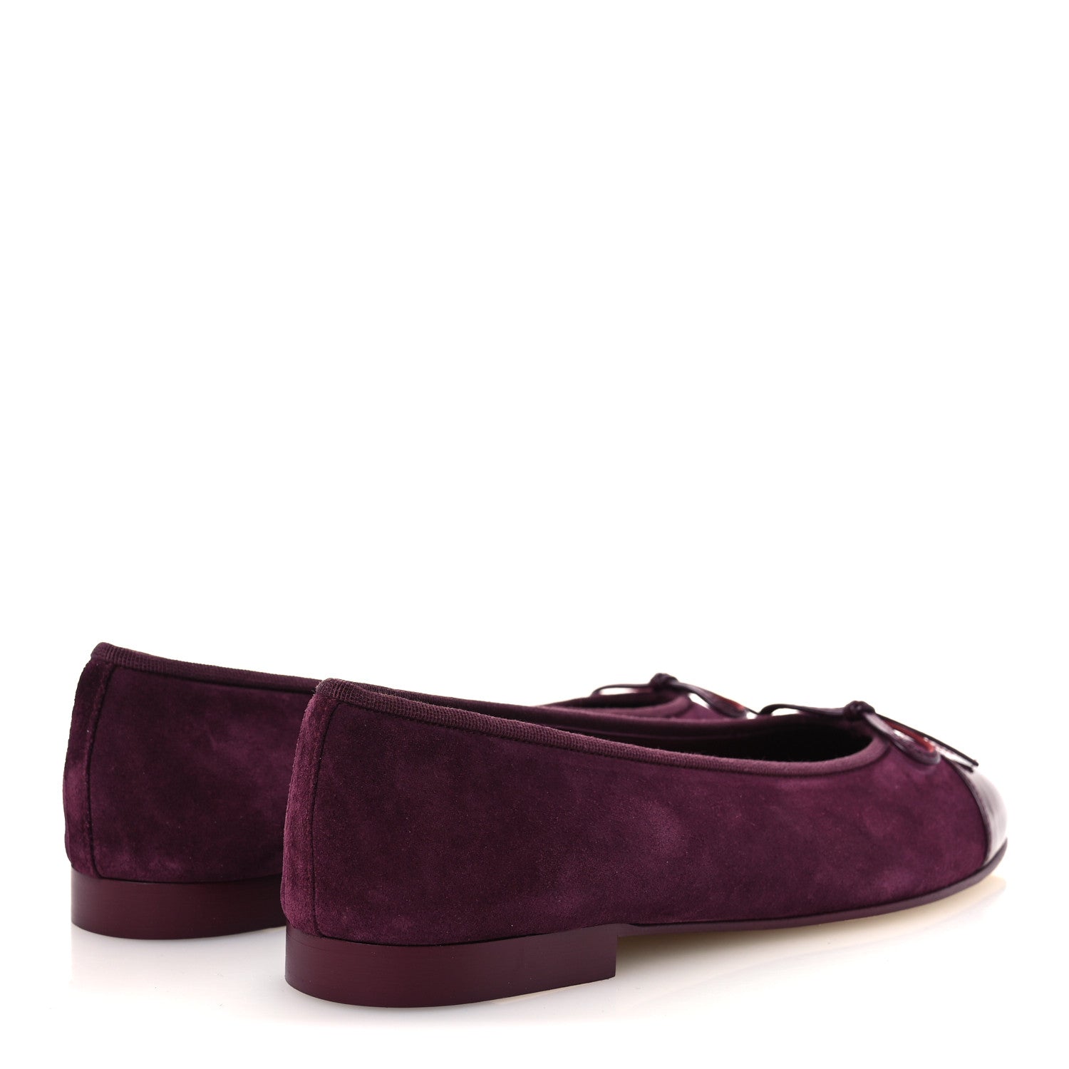 Chanel Suede Patent Calfskin Cap Toe CC Ballerina Flats 39.5 Burgundy 5 of 11