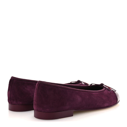 Chanel Suede Patent Calfskin Cap Toe CC Ballerina Flats 39.5 Burgundy 5 of 11