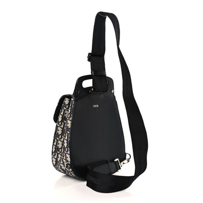 Christian Dior Grained Calfskin Oblique Mini Gallop Sling Bag Blue Black 3 of 9