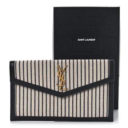 Saint Laurent Canvas Striped Uptown Pouch Beige Black 9 of 9