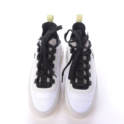Chanel Nylon Calfskin Suede CC Sneakers 36.5 White Grey Yellow 6 of 11