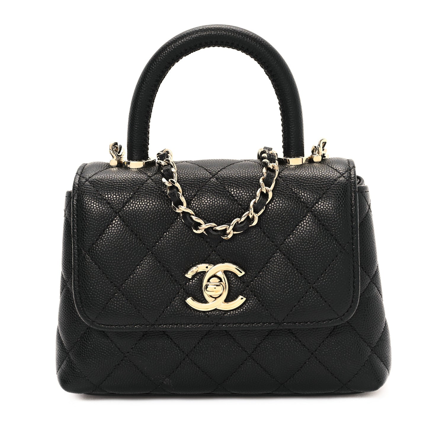 Caviar Quilted Coco Handle Clutch With Chain Black