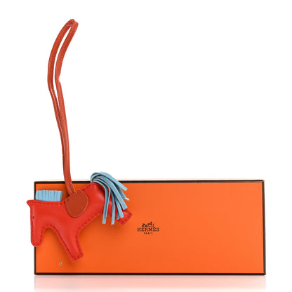 Hermes Milo Lambskin Grigri Rodeo Horse Bag Charm PM Capucine Celeste Cornaline 7 of 7