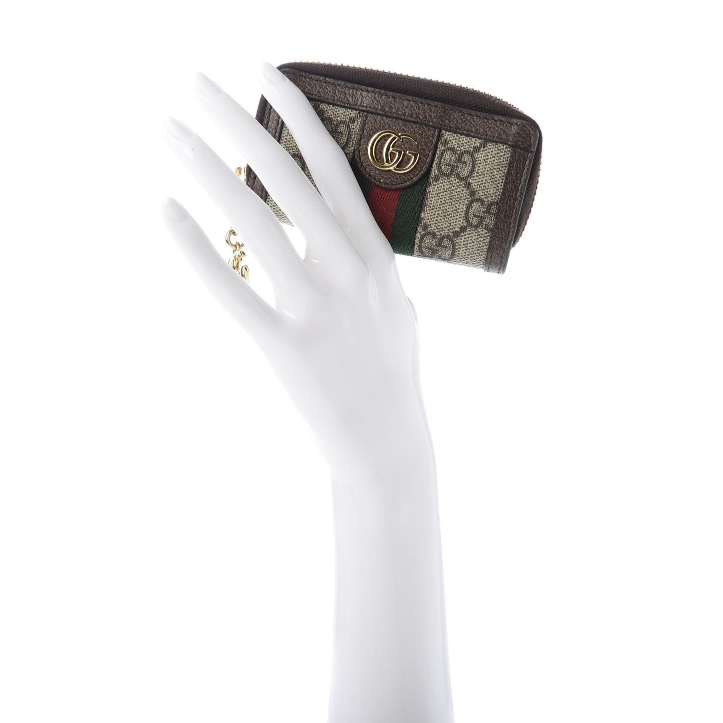 GG Supreme Monogram Web Ophidia Zip Around Key Case Beige New Acero