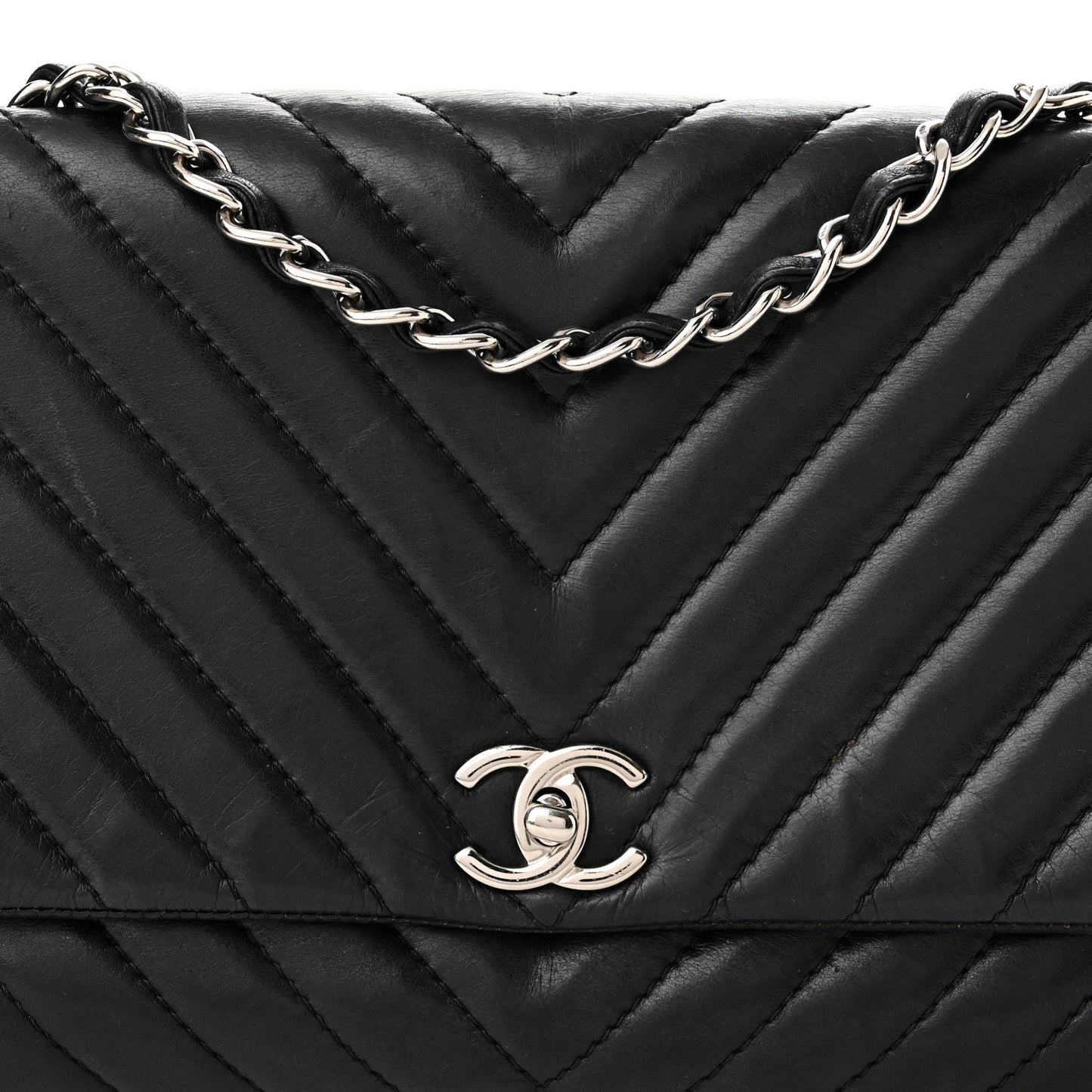 Lambskin Chevron Quilted Single Flap Black