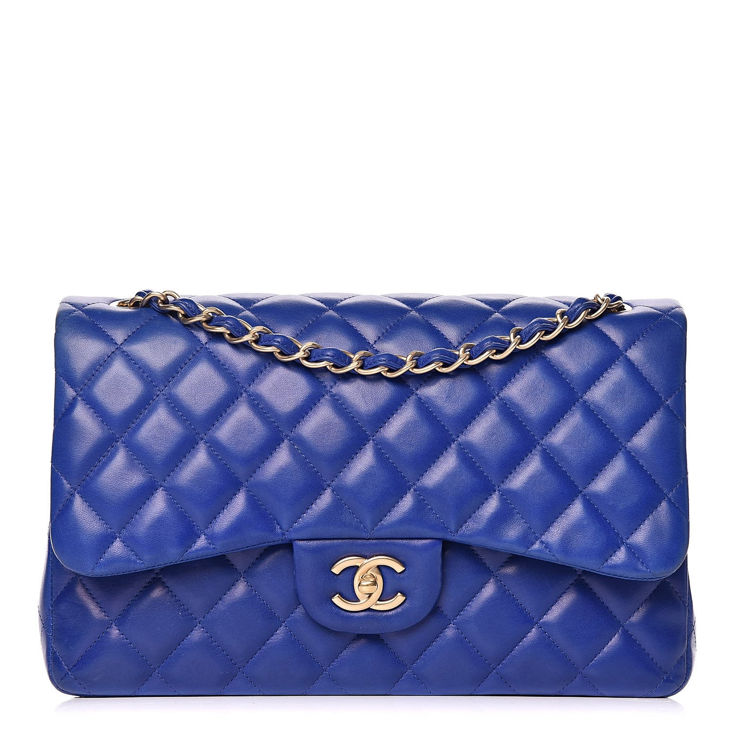 Lambskin Quilted Jumbo Double Flap Blue