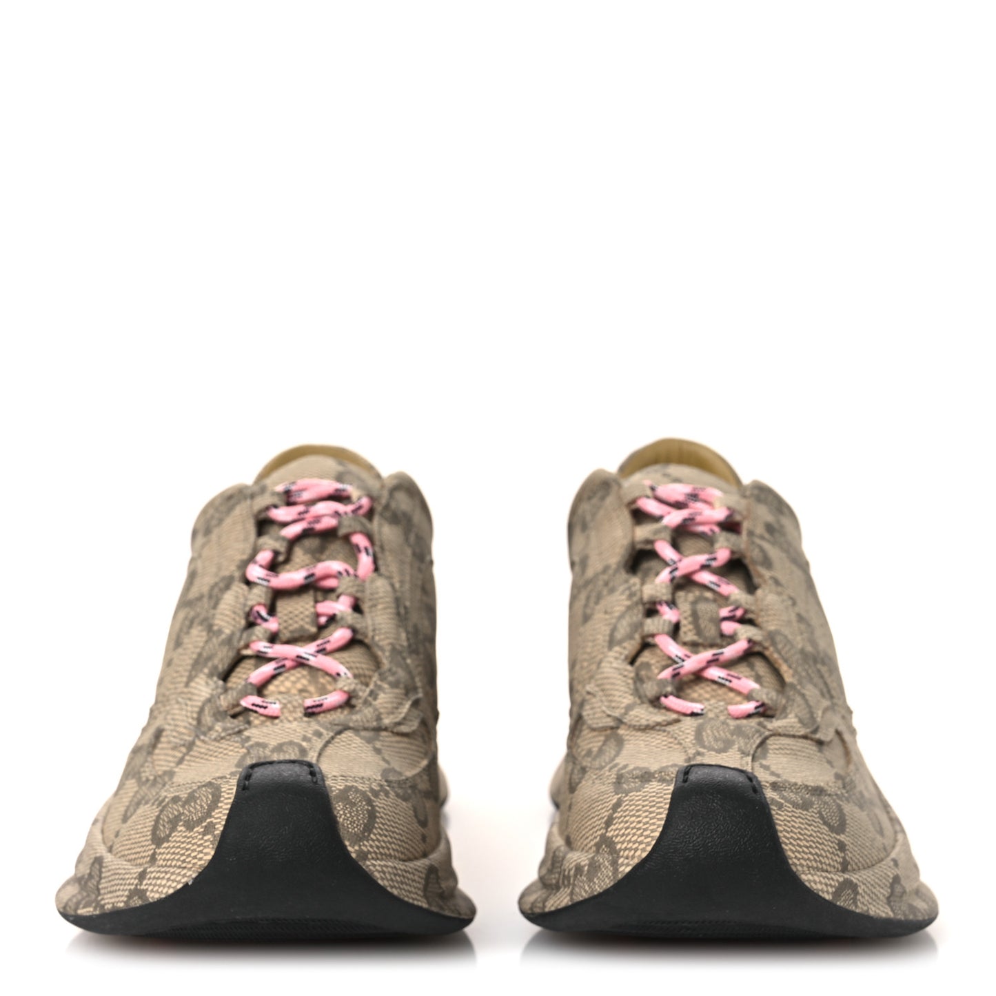 Ultralight Plume Calfskin Monogram Printed Womens Gucci Run Sneakers 37.5 Beige Ebony