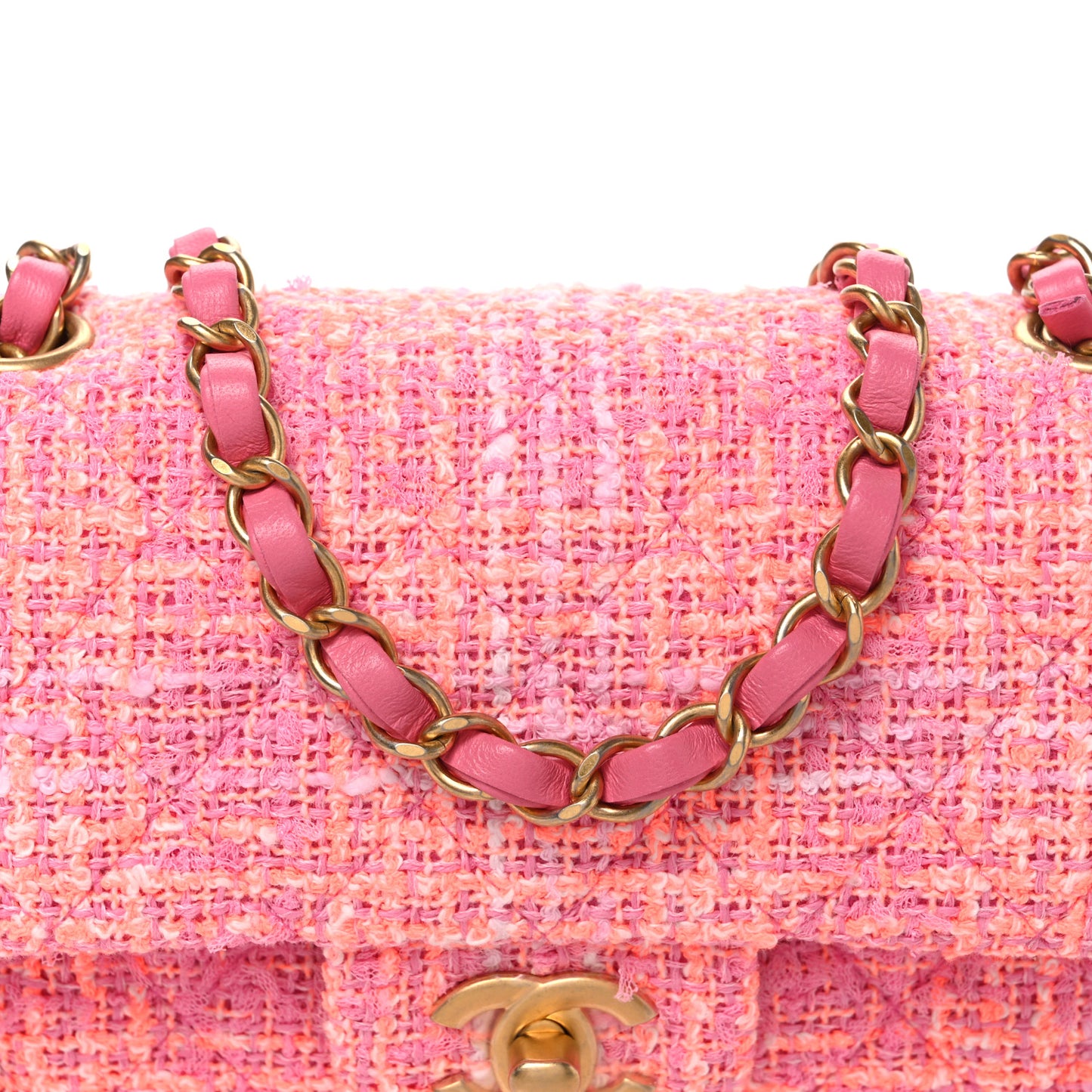 Tweed Quilted Mini Rectangular Flap Pink Orange White