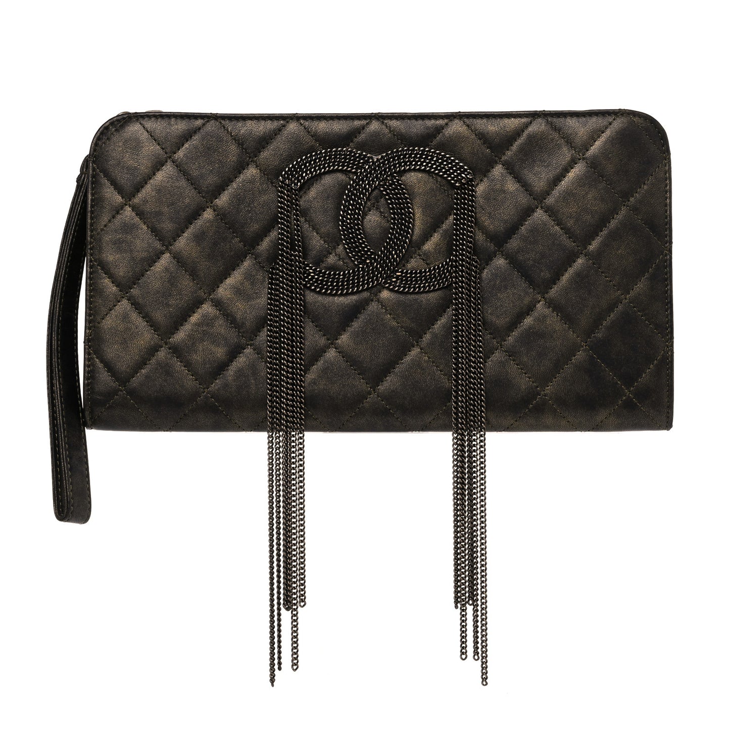 Calfskin Quilted Chain CC Chain Clutch Argent Fonce