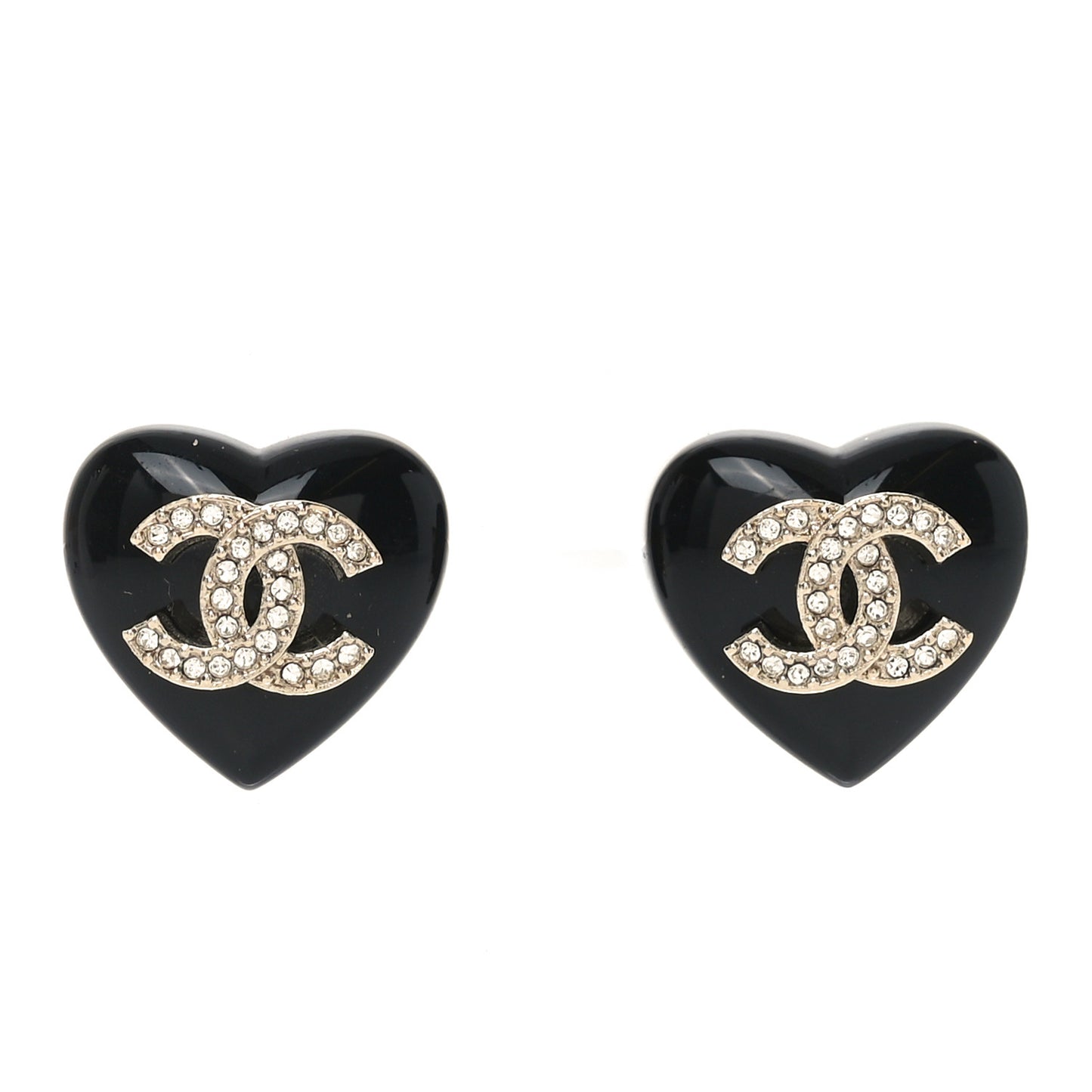 Resin Crystal CC Heart Earrings Black Gold