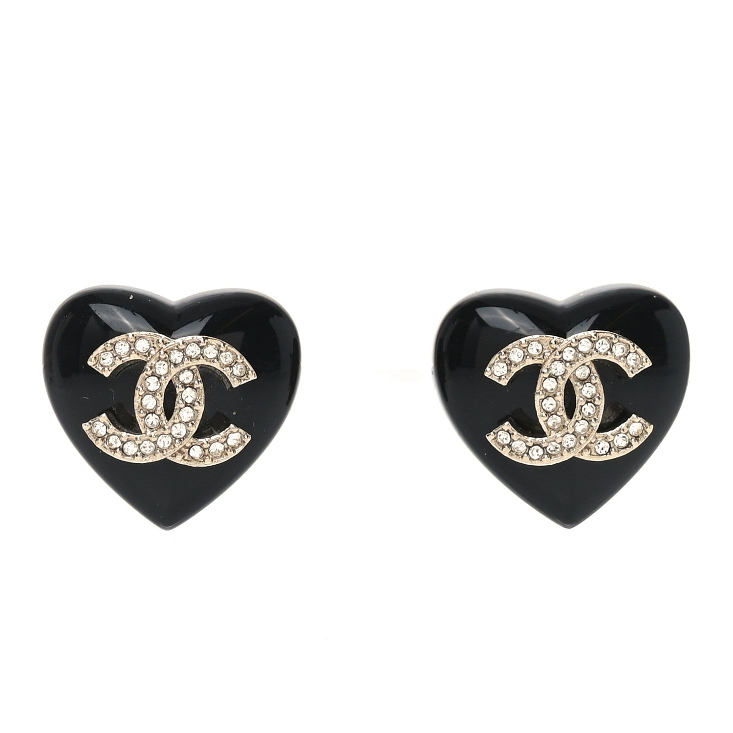 Chanel Resin Crystal CC Heart Earrings Black Gold 1 of 4