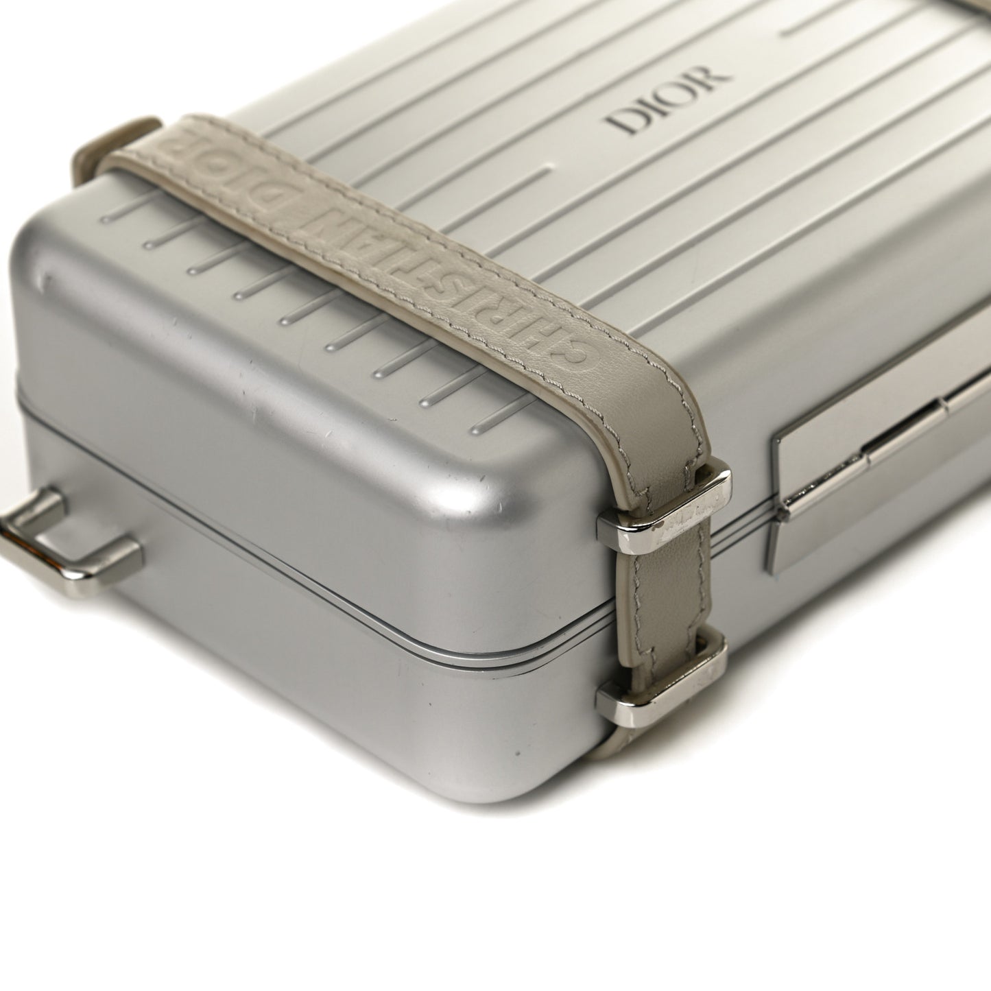 X RIMOWA Aluminum Personal Clutch On Strap Silver