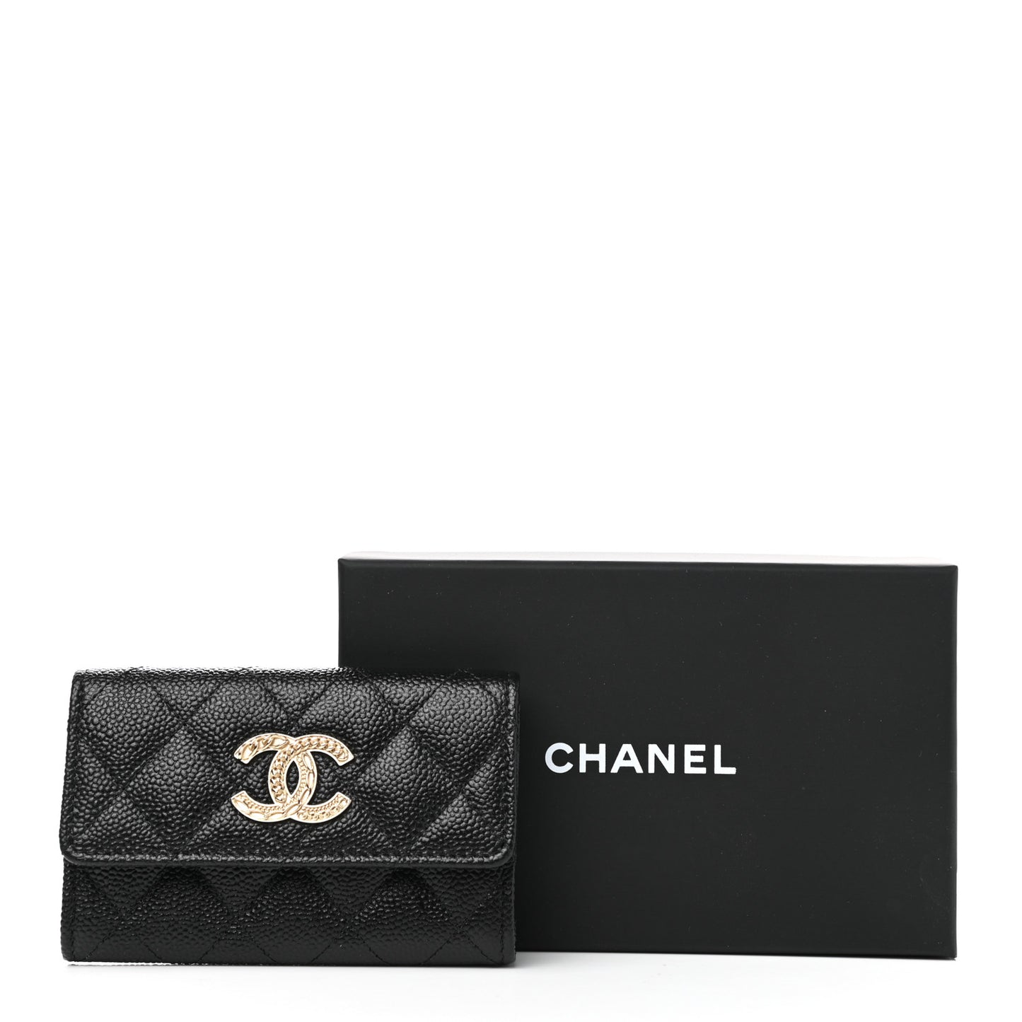 CHANEL Caviar Quilted Chain CC Flap Card Holder Black