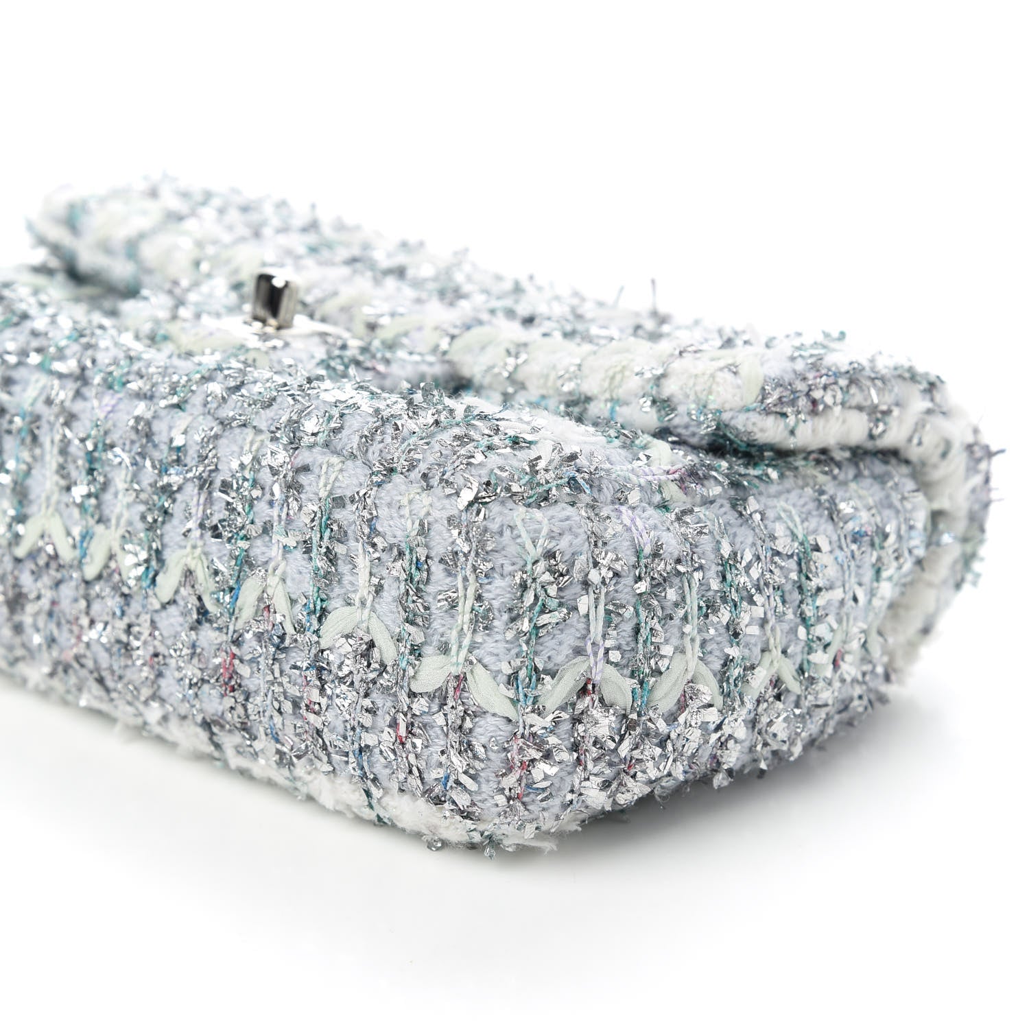 Chanel Tweed Quilted Mini Rectangular Flap Light Green Silver White 7 of 10