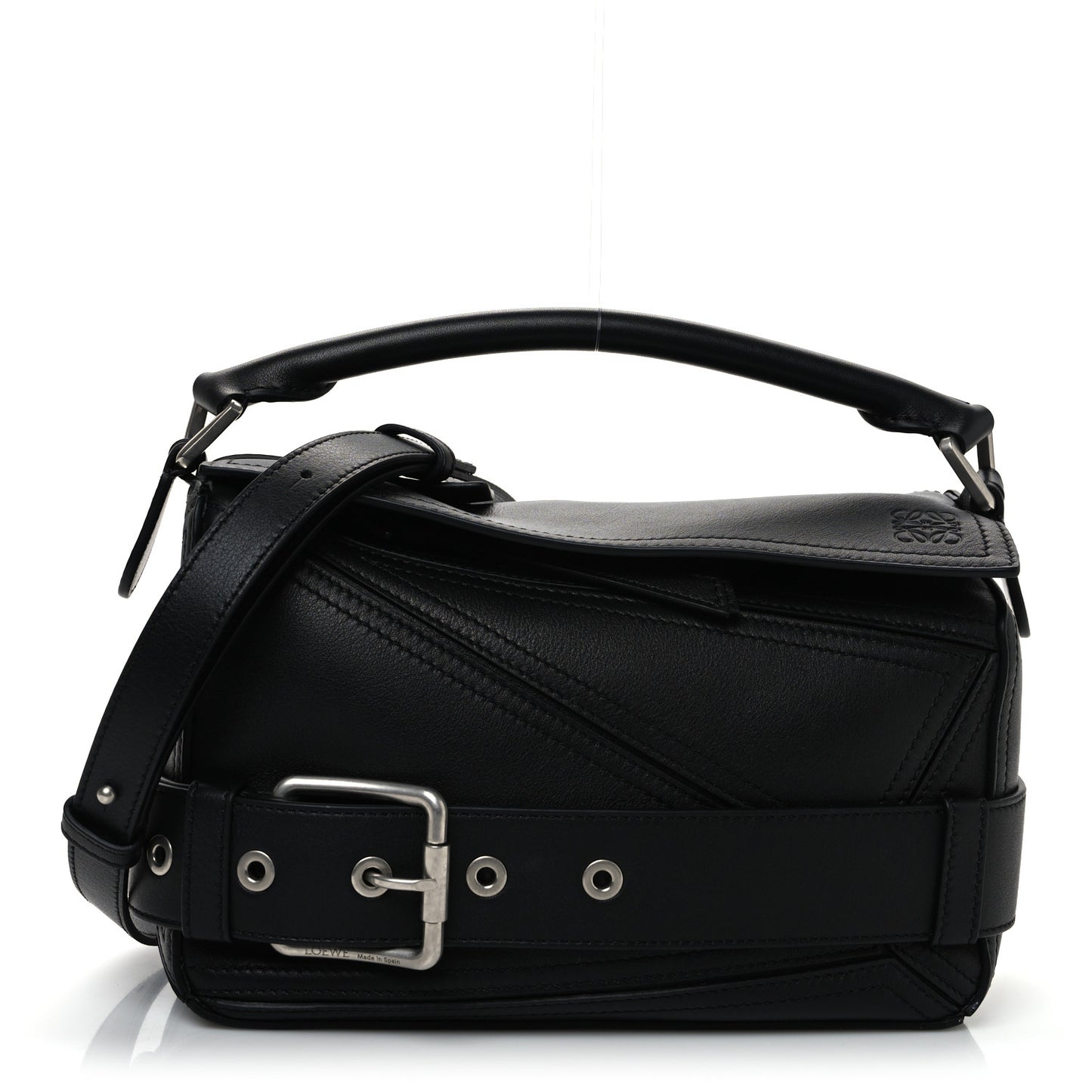 Shiny Calfskin Small Puzzle Biker Bag Black
