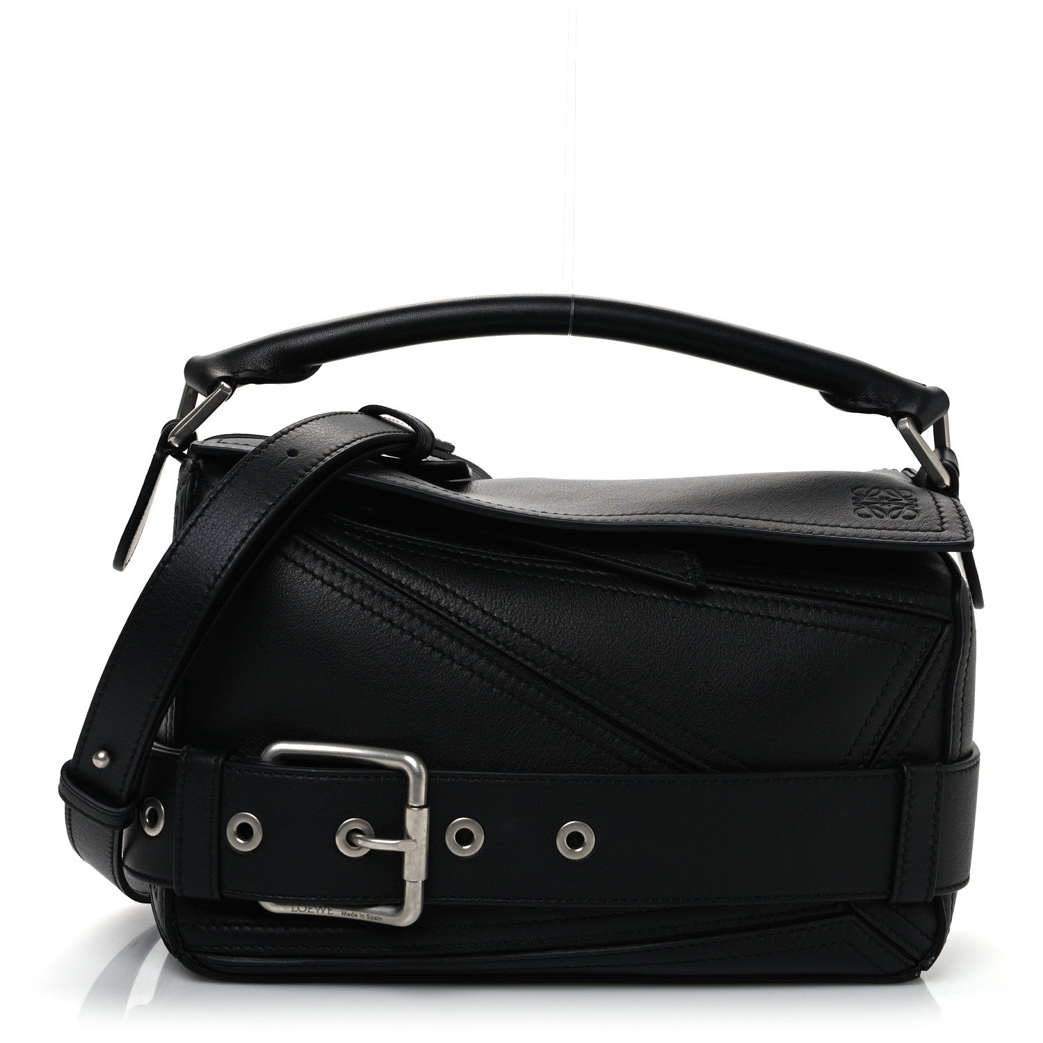 Loewe Shiny Calfskin Small Puzzle Biker Bag Black 1 of 9