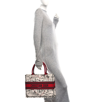 Christian Dior Canvas Embroidered Medium Dioramour Graffiti Book Tote Latte Multicolor 2 of 11