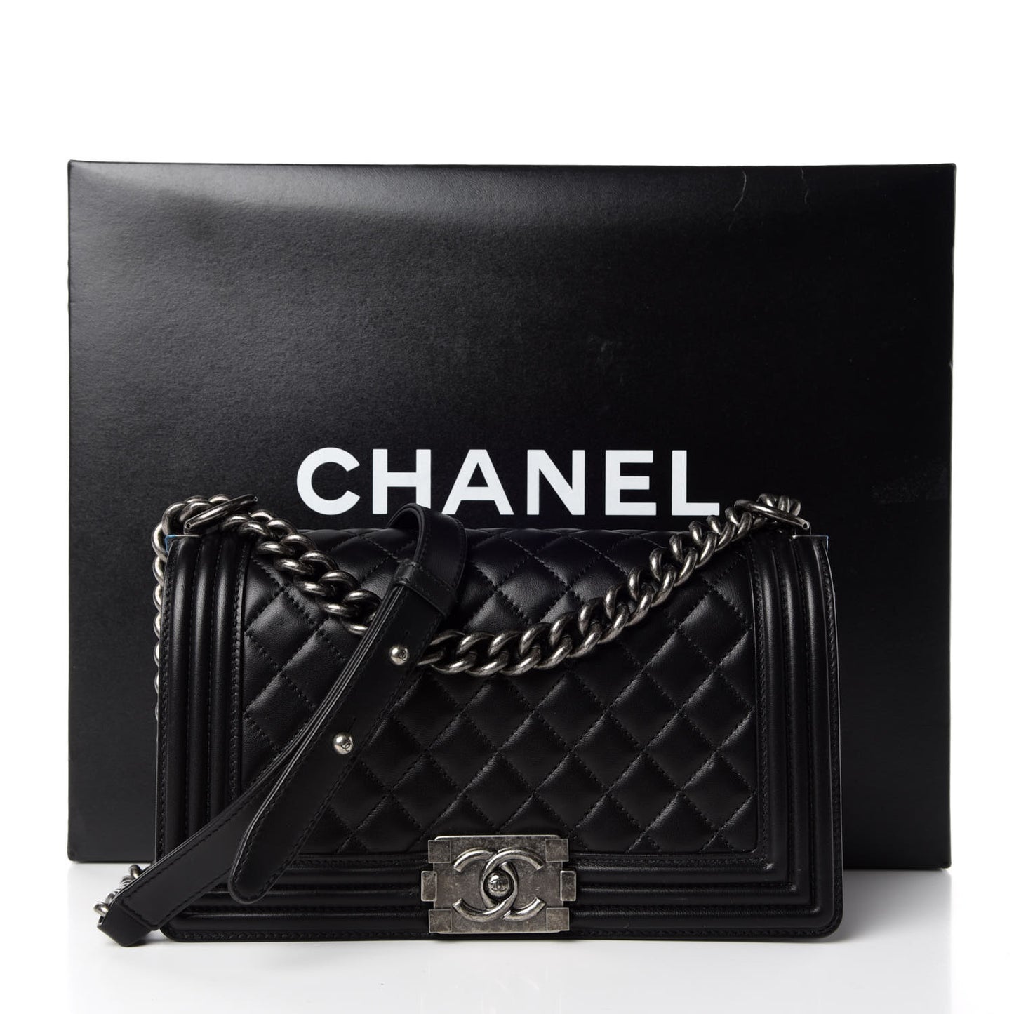 Lambskin Quilted Medium Boy Flap Black