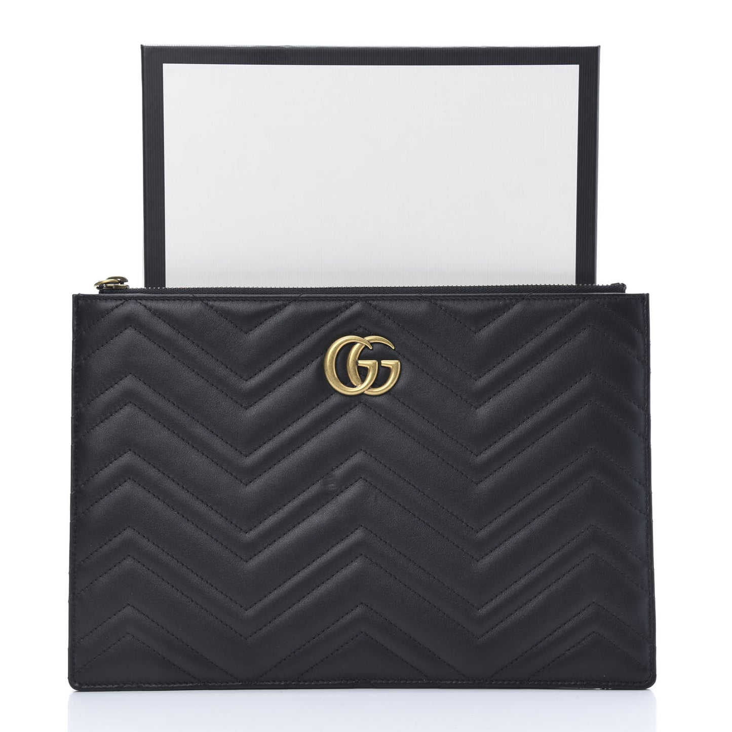 Calfskin Matelasse Large GG Marmont Zip Pouch Black