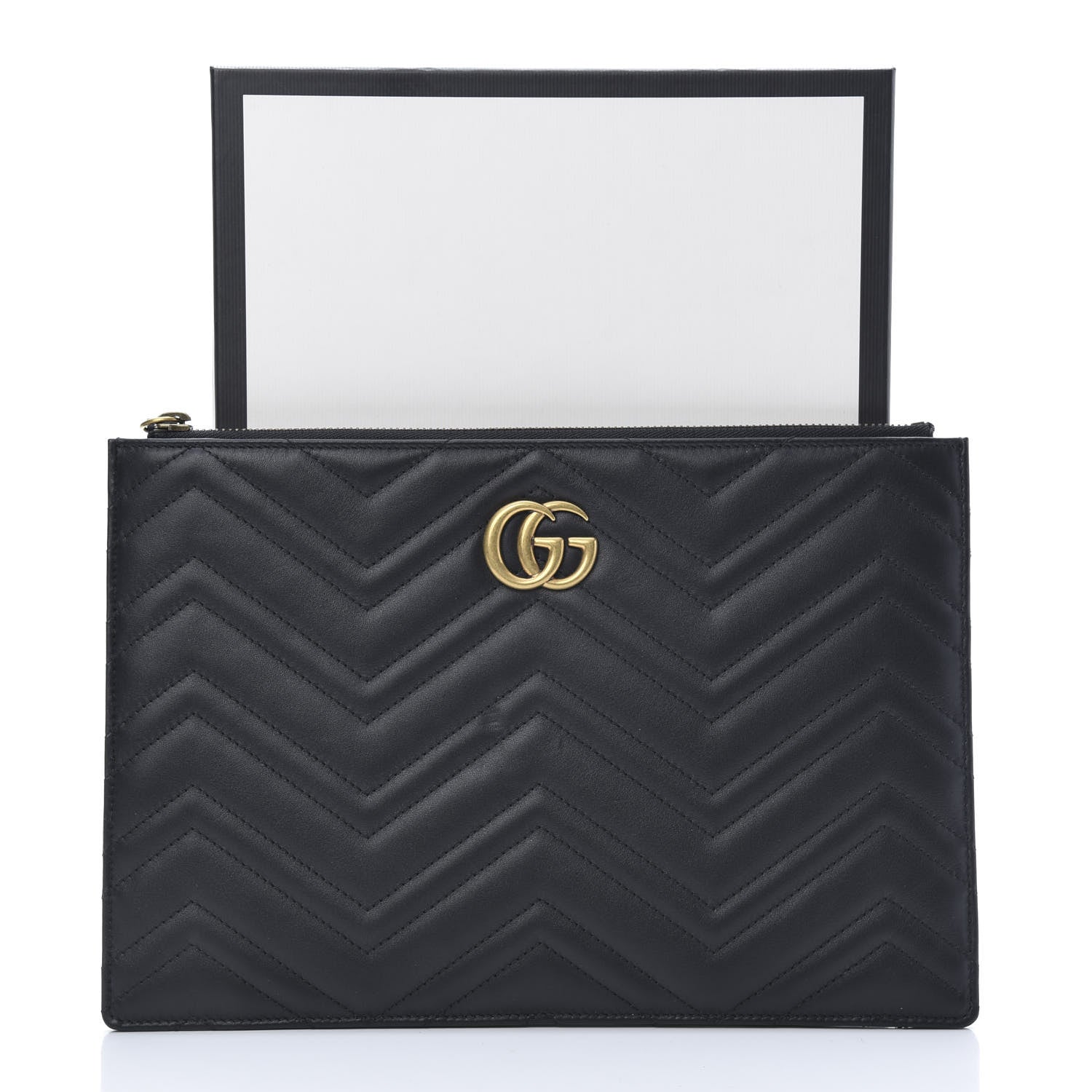 Gucci Calfskin Matelasse Large GG Marmont Zip Pouch Black 9 of 9