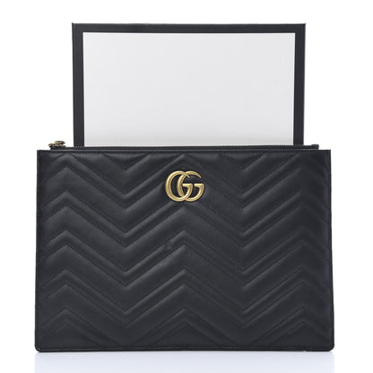 Gucci Calfskin Matelasse Large GG Marmont Zip Pouch Black 9 of 9