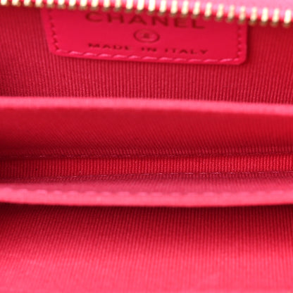 Chanel Patent Chevron Quilted Zip Around Boy Coin Purse Wallet Neon Pink 5 of 7