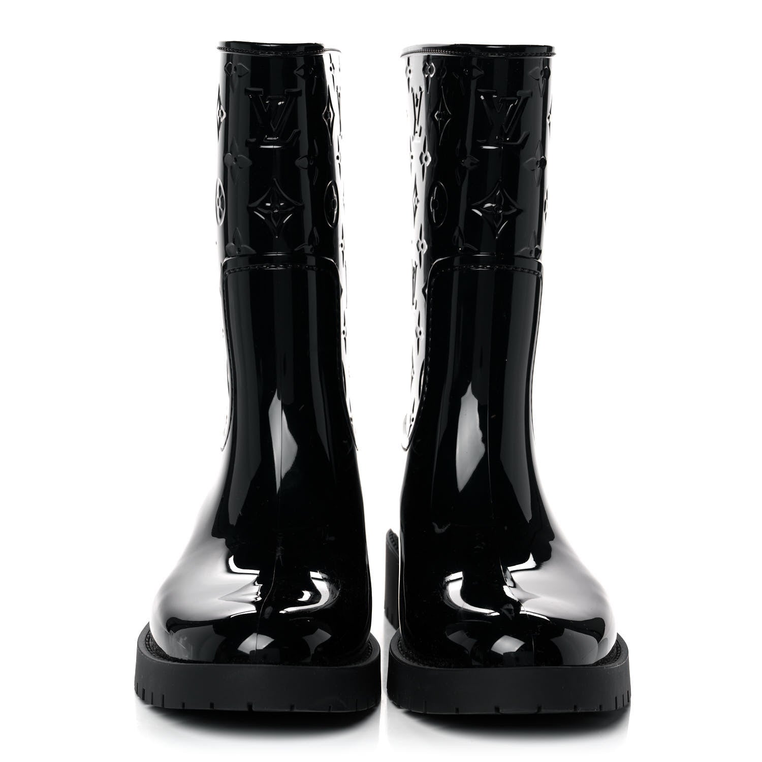 Louis Vuitton Rubber Embossed Monogram Drops Flat Half Boots 41 Black 2 of 8