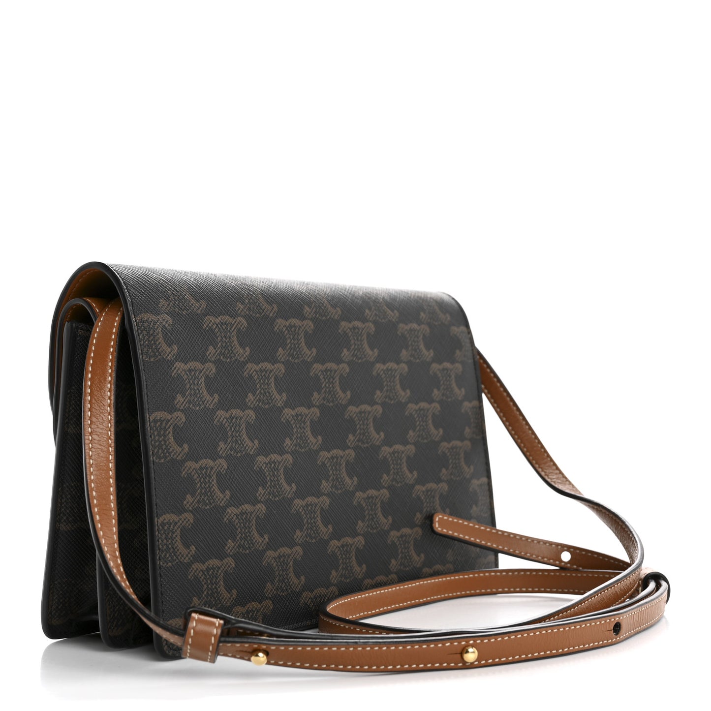 Triomphe Canvas Lambskin Wallet On Strap Tan