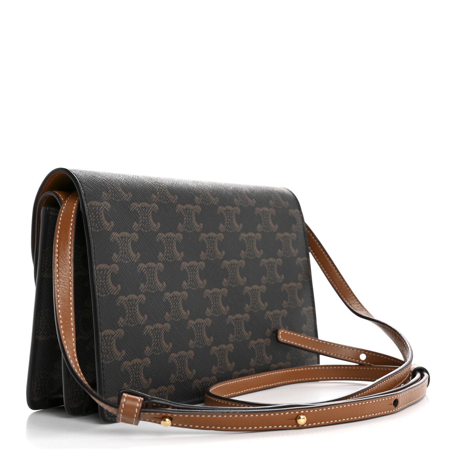 Celine Triomphe Canvas Lambskin Wallet On Strap Tan 2 of 14