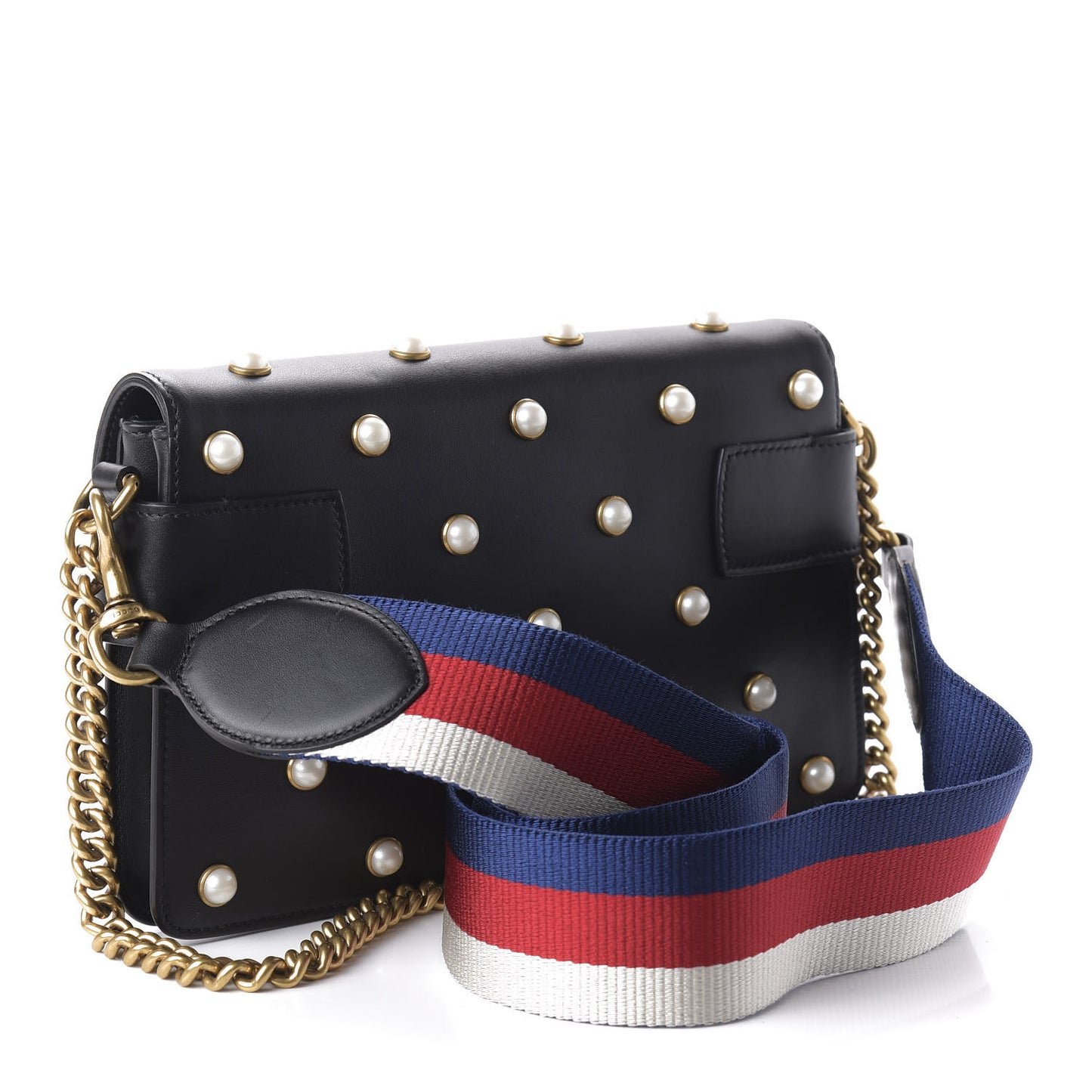 Nappa Pearl Studded Mini Queen Margaret Broadway Shoulder Bag Black