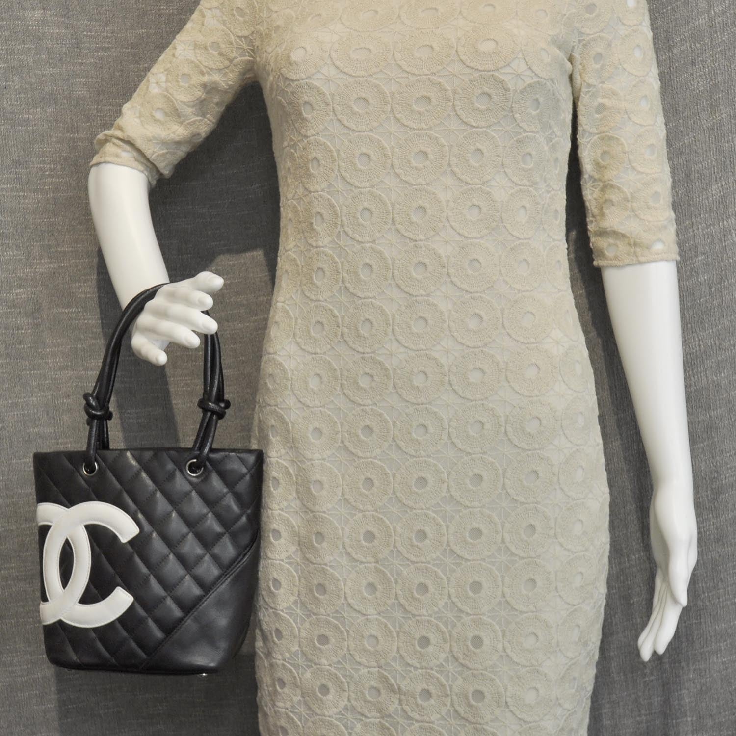 Chanel Calfskin Quilted Small Cambon Tote Black White 3 of 11