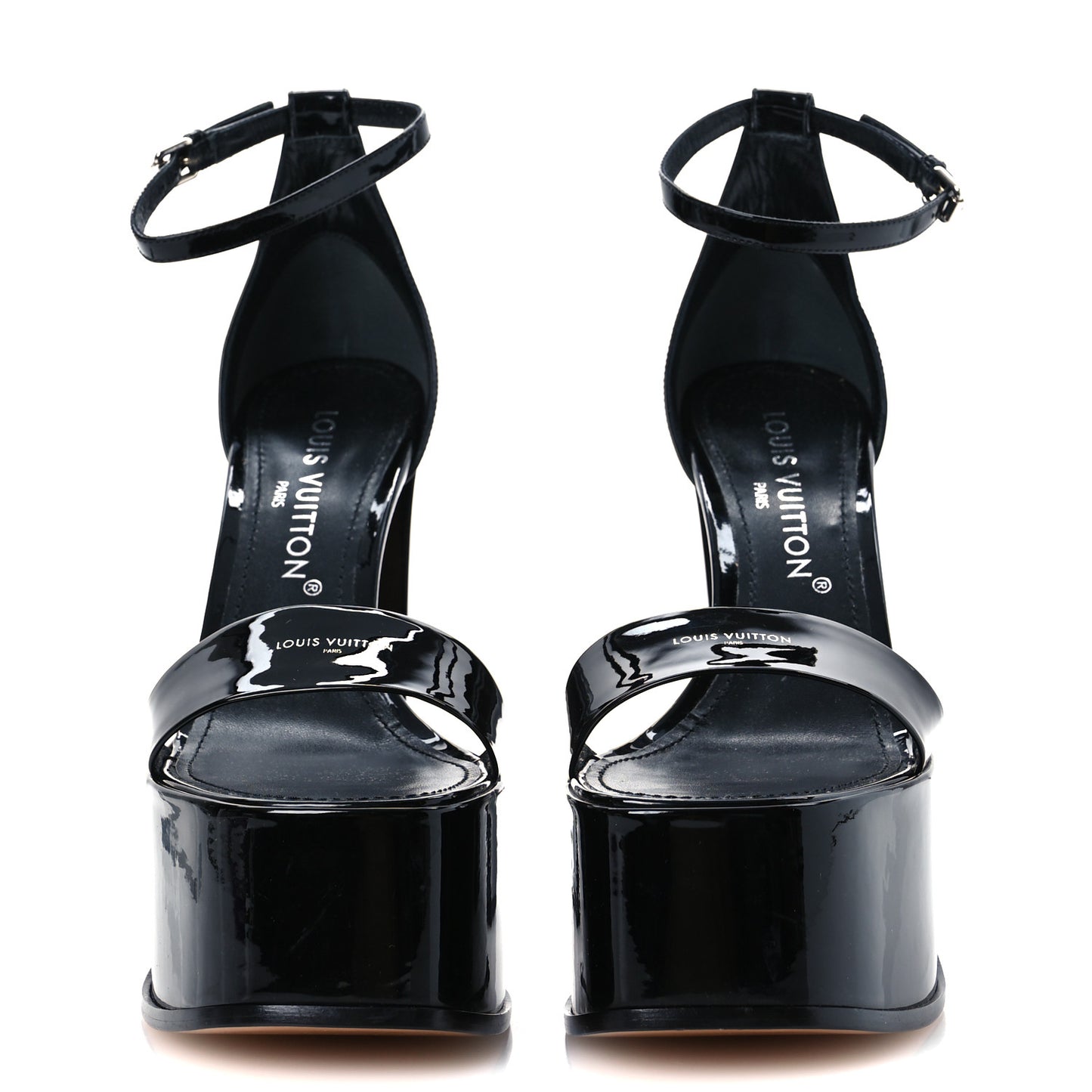 Patent Calfskin Fame Platform Sandal 39.5 Black