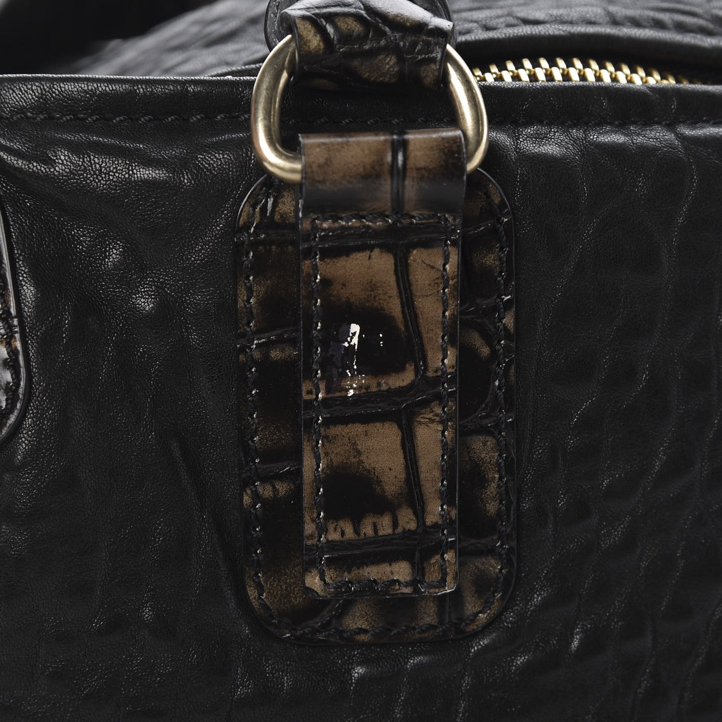 Pebbled Sheepskin Calfskin Crocodile Embossed Large Pandora Black