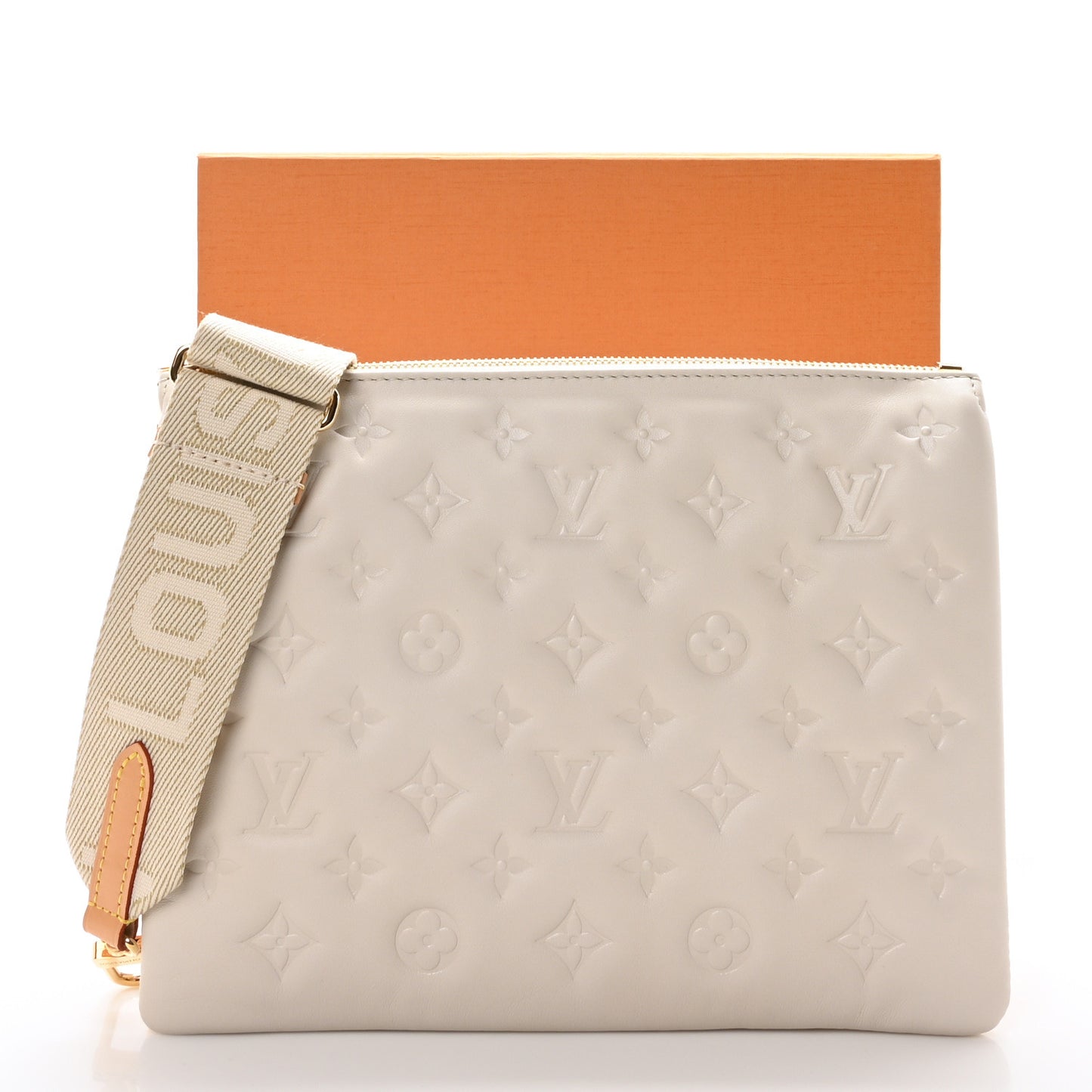 Lambskin Embossed Monogram Coussin PM Cream