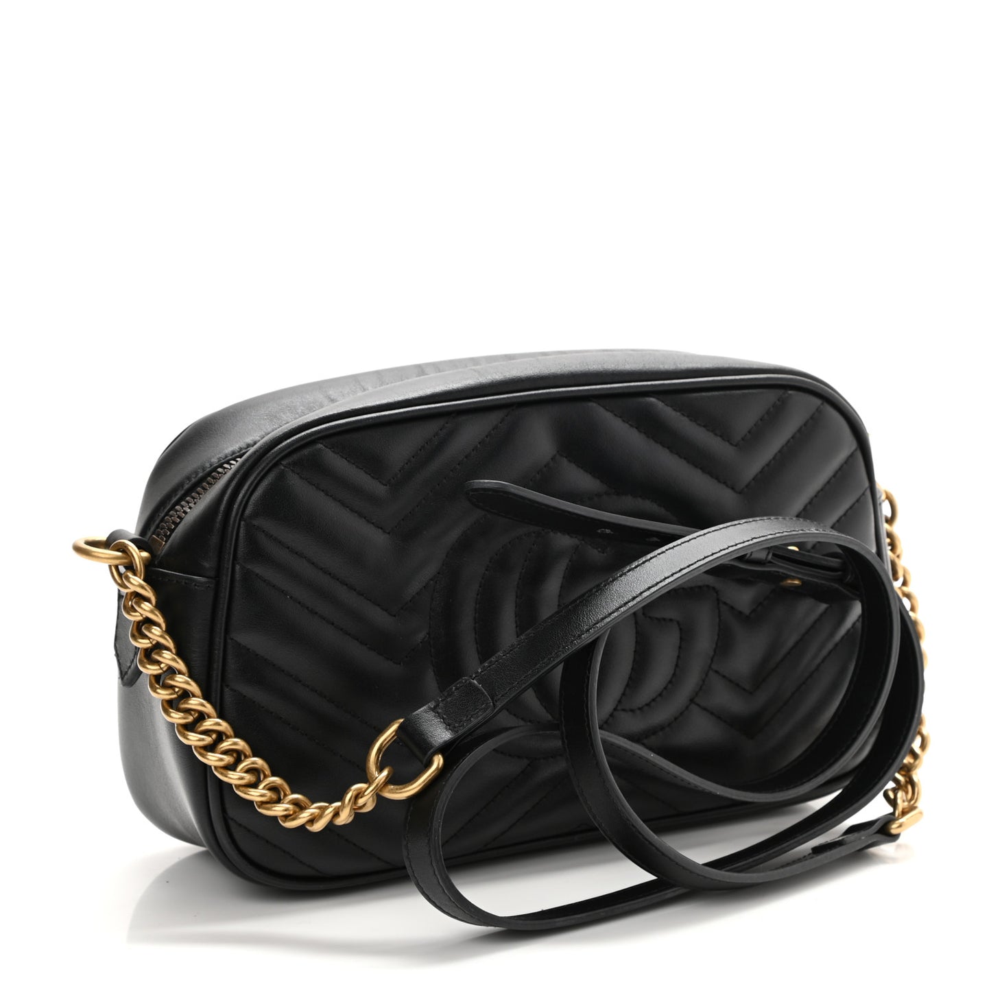 Calfskin Matelasse Small GG Marmont Chain Shoulder Bag Black