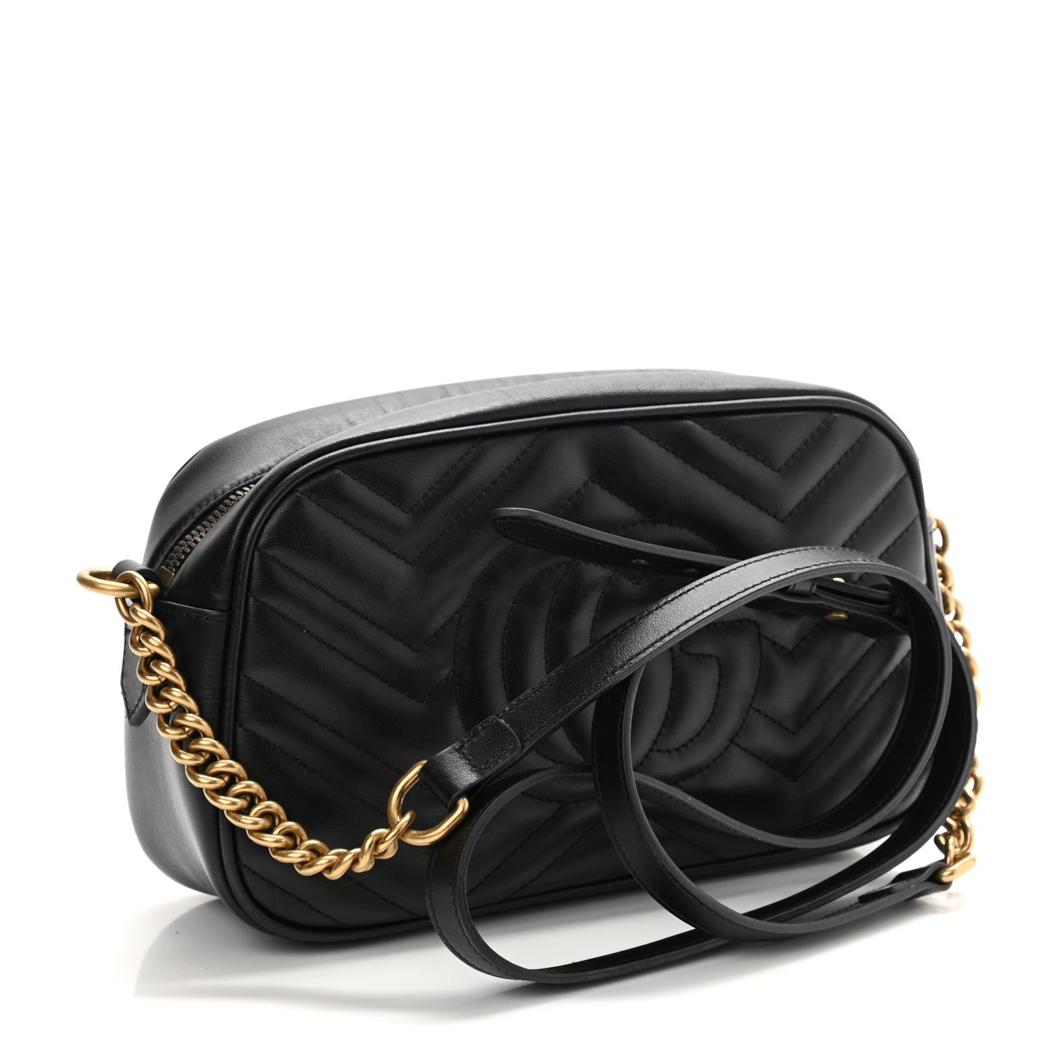 Gucci Calfskin Matelasse Small GG Marmont Chain Shoulder Bag Black 3 of 10
