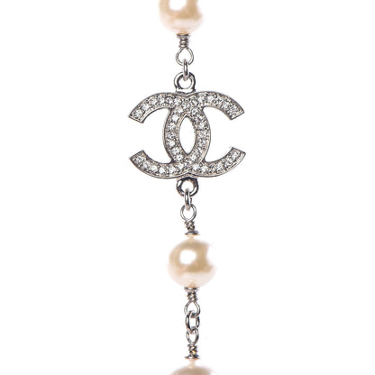 Chanel Crystal Pearl CC Long Necklace Silver 4 of 7
