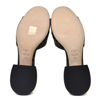 Fendi Jacquard Calfskin FF Crocodile Embossed Promenade Slide Sandals 36.5 Tobacco Moro Black 12 of 14