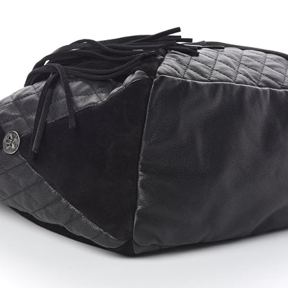 Chanel Goatskin Suede Calfskin Quilted Patchwork Drawstring Bag Black 9 of 10