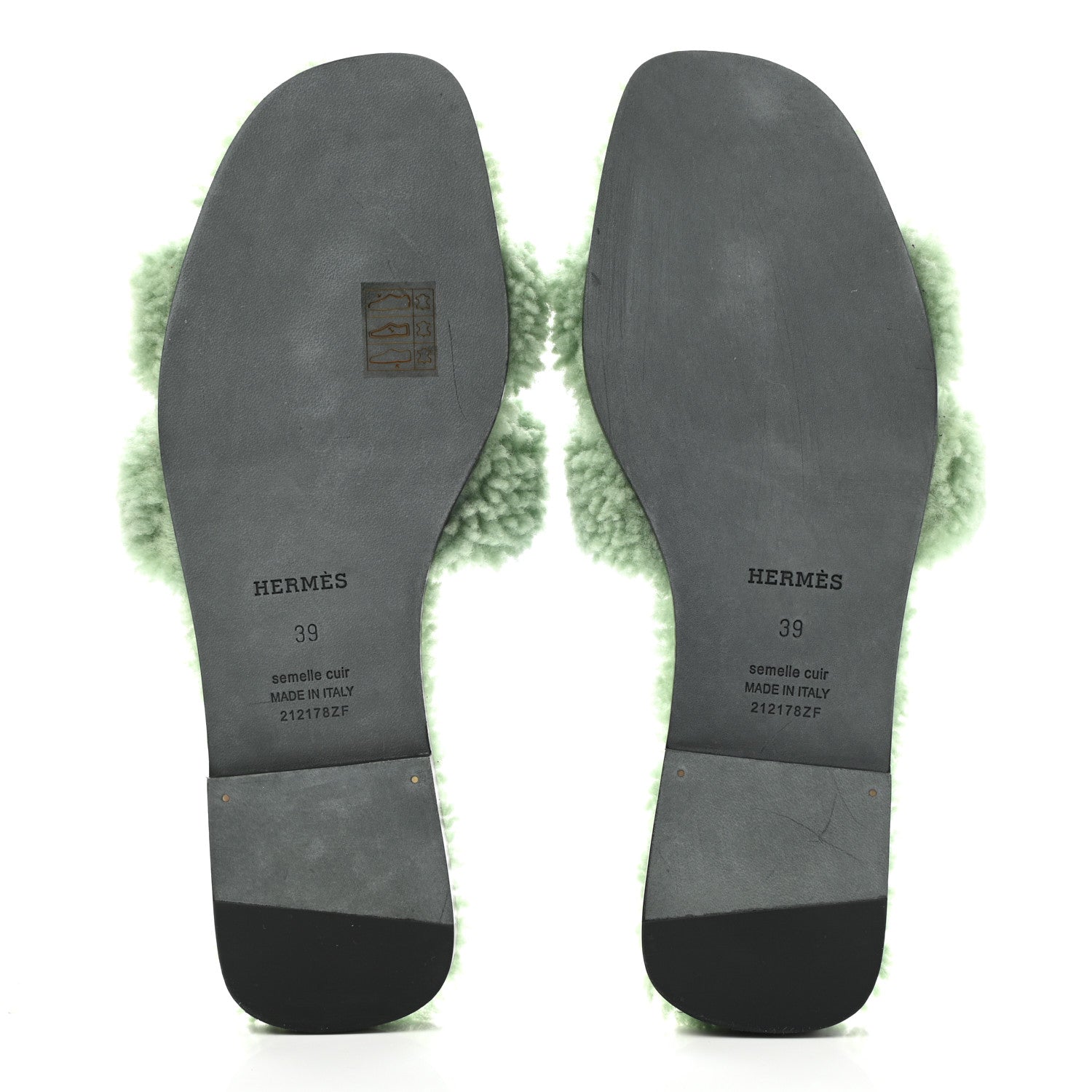 Hermes Woolskin Oran Sandals 39 Vert D’Eau 5 of 8