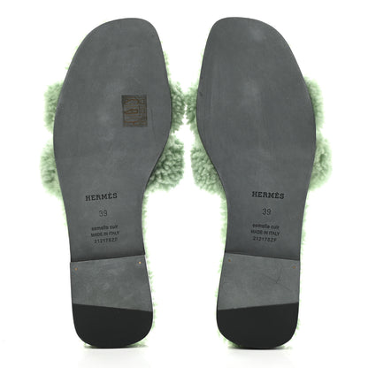 Hermes Woolskin Oran Sandals 39 Vert D’Eau 5 of 8