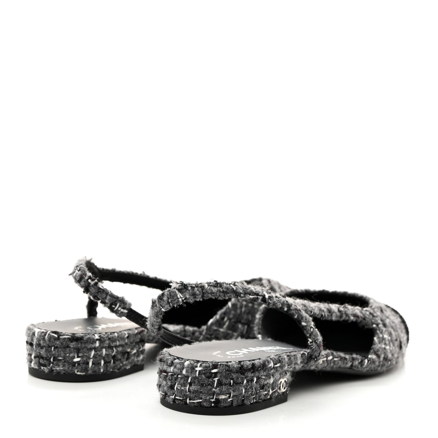Chanel Tweed Corduroy Cap Toe Slingback Flats 41 Grey Black 4 of 8