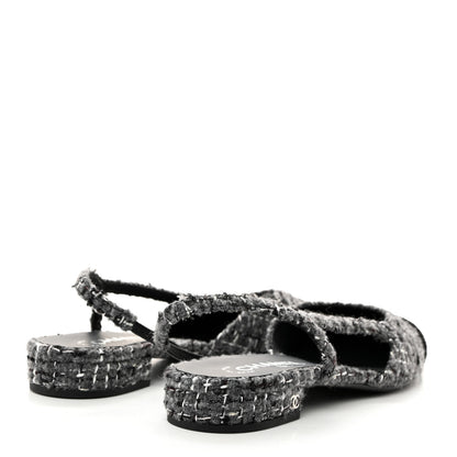 Chanel Tweed Corduroy Cap Toe Slingback Flats 41 Grey Black 4 of 8