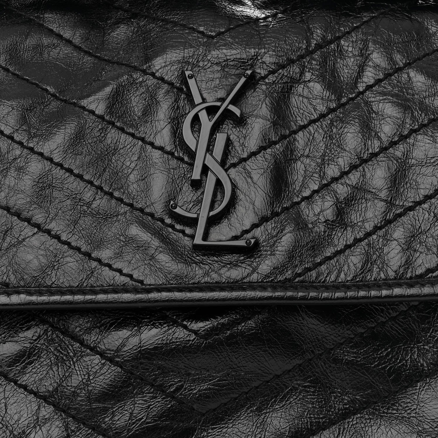 Saint Laurent Crinkled Calfskin Matelasse Monogram Medium Niki Chain Satchel Black 8 of 10
