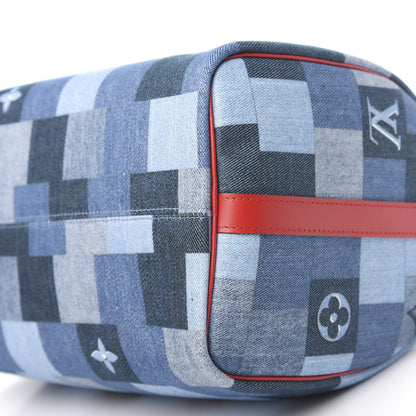 Louis Vuitton Denim Damier Monogram Patchwork Speedy Bandouliere 30 Blue Rouge 10 of 12