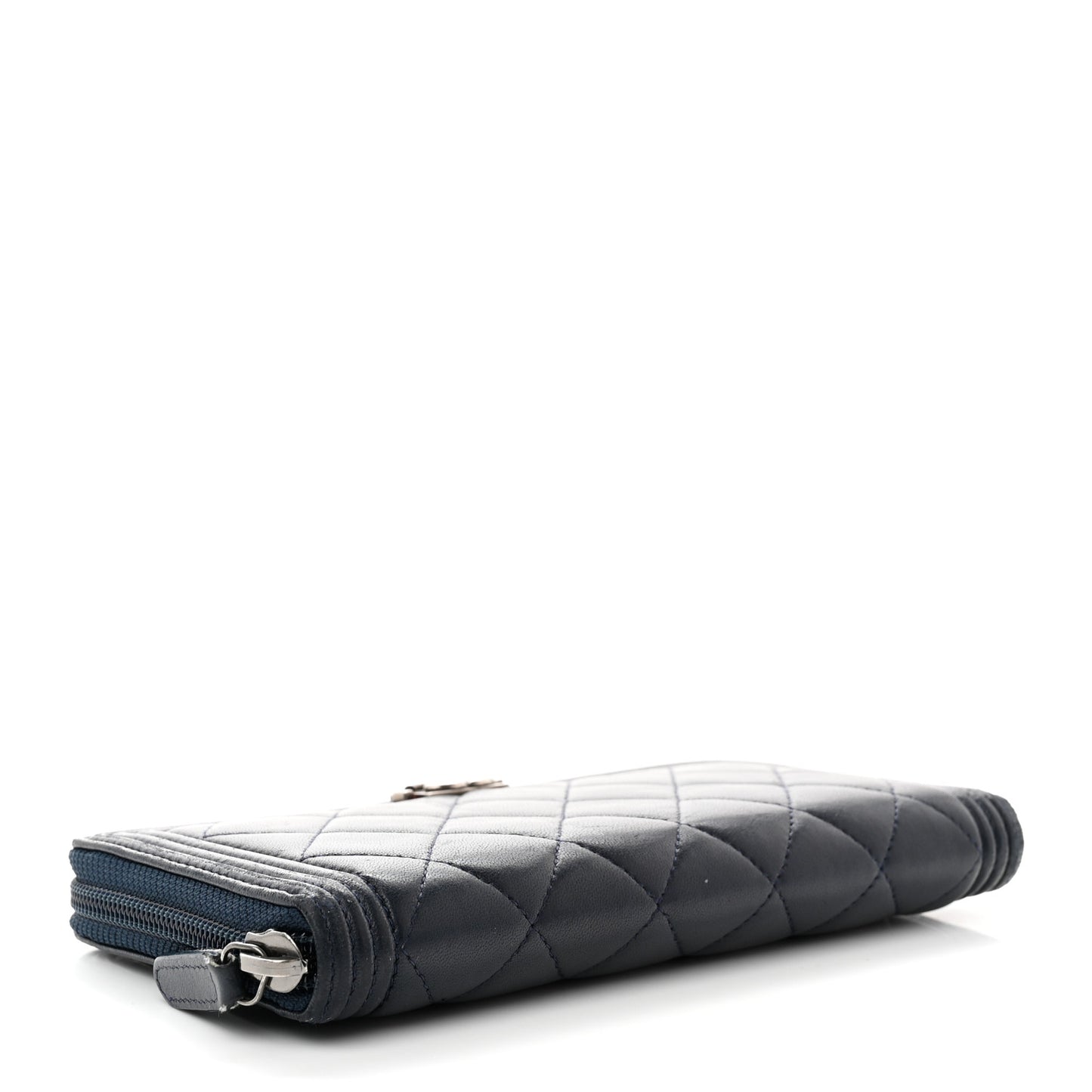 Lambskin Quilted Boy Zip Around Wallet Navy